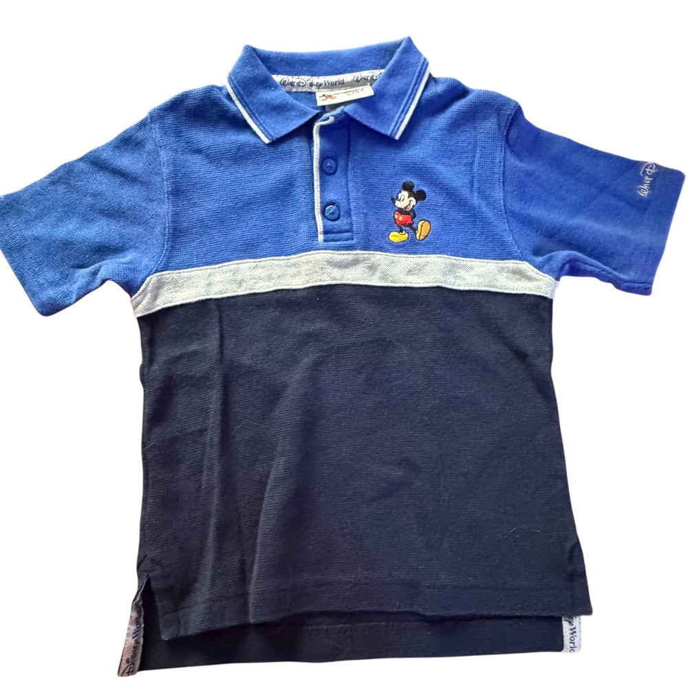 Y2K Disney World Mickey Mouse Boys 4T Embroidered Colorblock Waffle Knit Polo